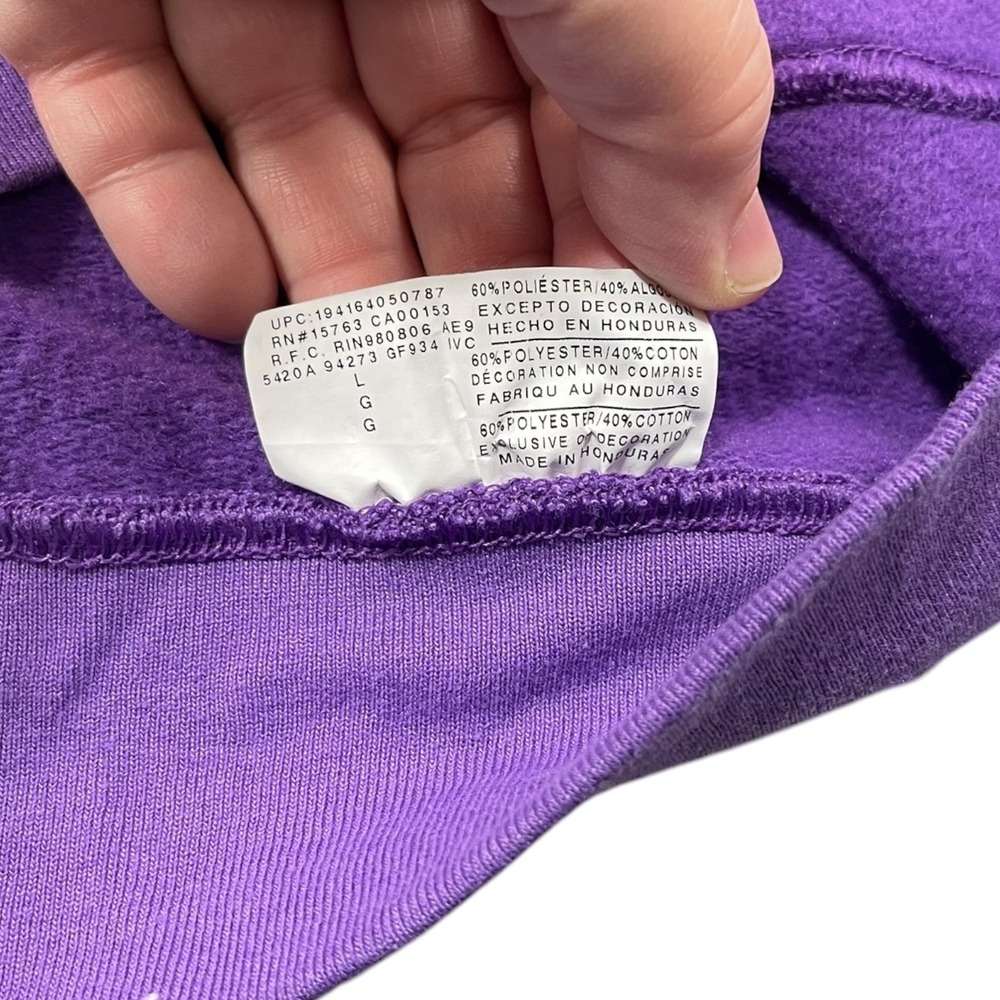 Champion L Purple Hoodie Teal Logo Raglan Pullover Sportswear Streetwear Retro‎ - Picture 8 of 8